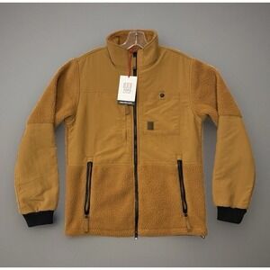 Topo Designs Jacket Mens XL Tan Black Subalpine Fleece Zip Pockets Sherpa
